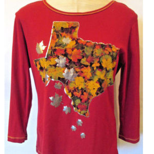 BLUE CANYON WOMENS XL TOP 3/4 SLV RED/FALL LEAVES